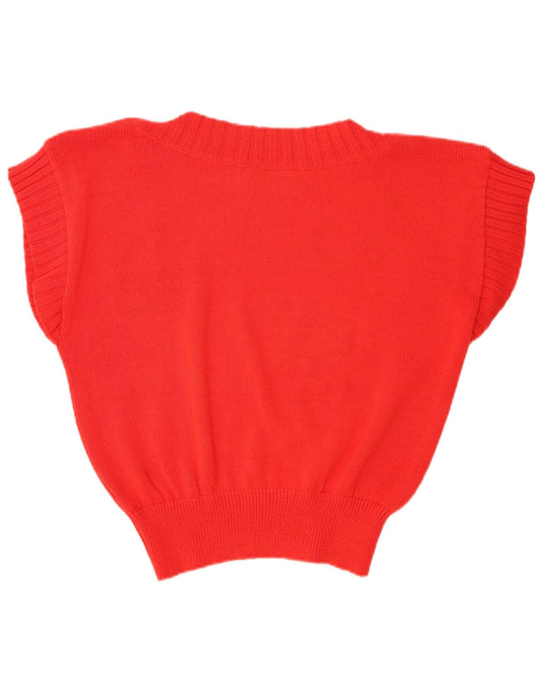 Canotta corta da donna vintage UK 14 cotone floreale rosso medio