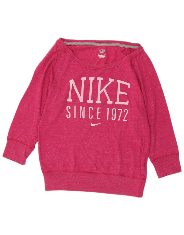 Felpa grafica Nike da donna con maniche a 3/4, UK 10, piccola, cotone rosa