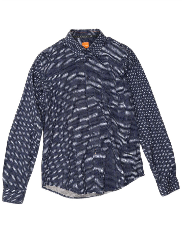 Camicia da uomo Hugo Boss in cotone maculato medio blu navy