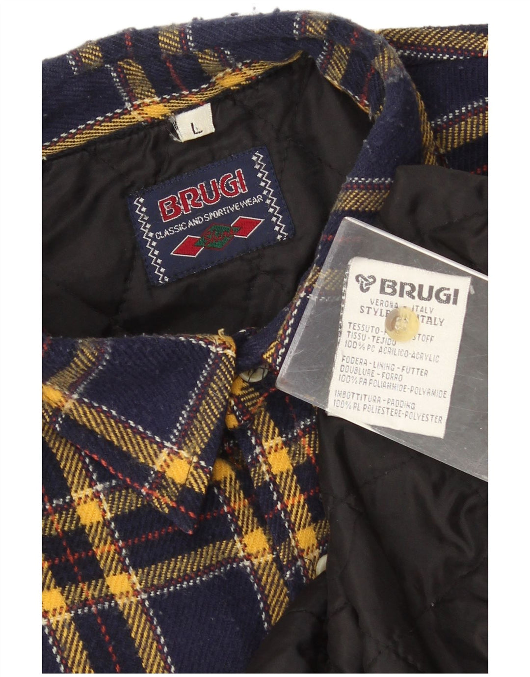 Brugi Camicia da uomo in flanella da boscaiolo, grande, in acrilico, a quadri blu navy