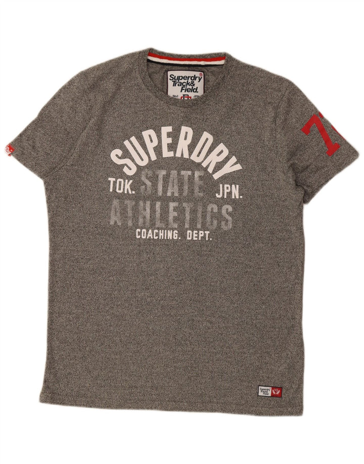 T-shirt grafica da uomo Superdry Top grande in cotone chiazzato grigio