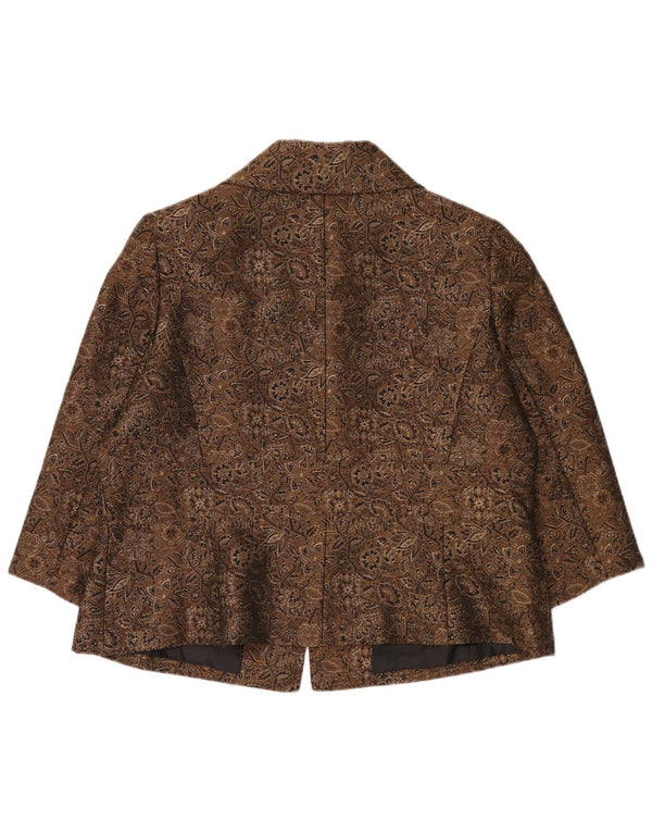 Giacca blazer da donna a 3 bottoni con maniche a 3/4 Tahari US 16 2XL Marrone Paisley