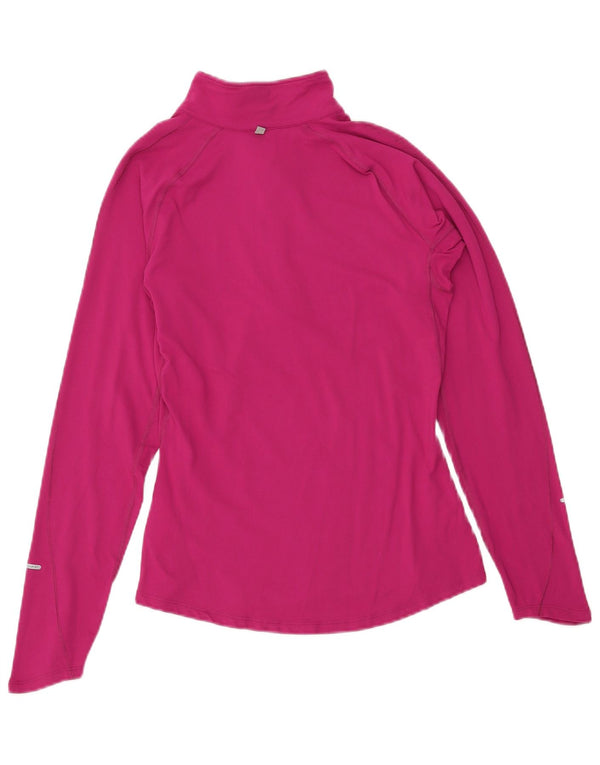 NIKE Top da tuta pullover con zip e collo Dri Fit da donna UK 10 piccolo nylon rosa