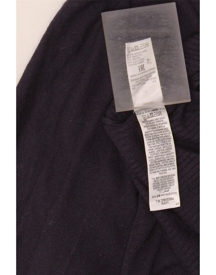 MARKS & SPENCER Maglione cardigan lungo da donna UK 10 piccolo blu navy