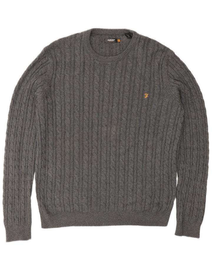 Farah Uomo Vintage Girocollo Maglione Maglione Grande Cotone Grigio