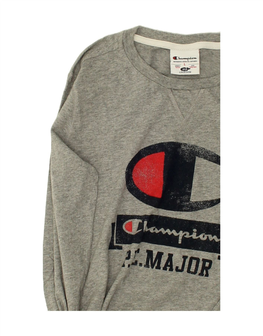CHAMPION Boys Graphic Top Long Sleeve 11-12 Years Large Grey Cotton | Vintage Champion | Thrift | Second-Hand Champion | Used Clothing | Messina Hembry 