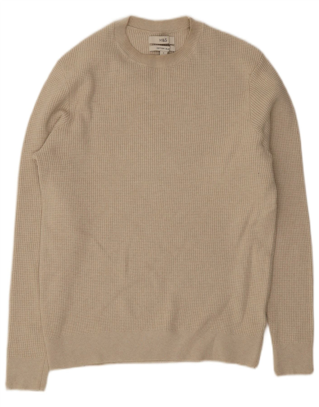 Maglione maglione girocollo da uomo Marks & Spencer piccolo poliestere beige