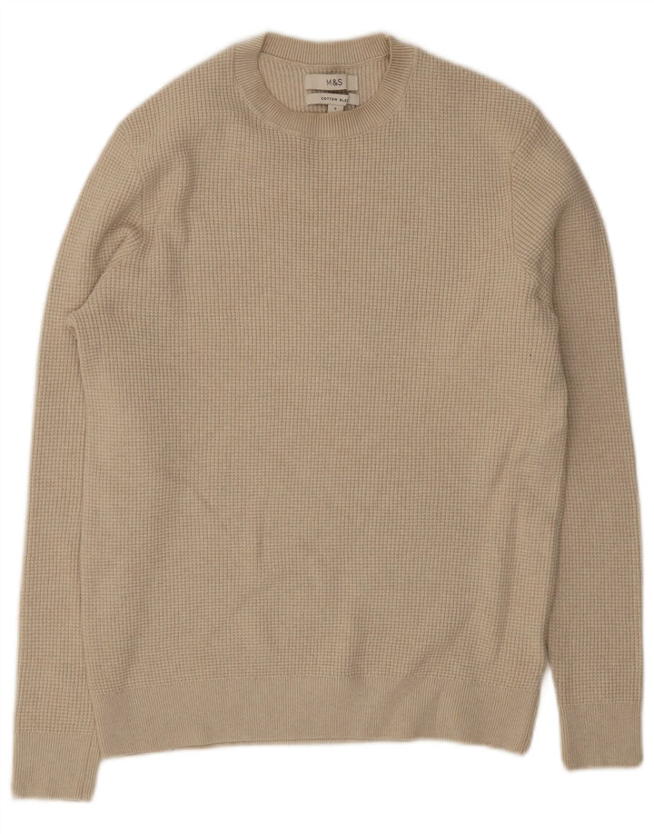 Maglione maglione girocollo da uomo Marks & Spencer piccolo poliestere beige