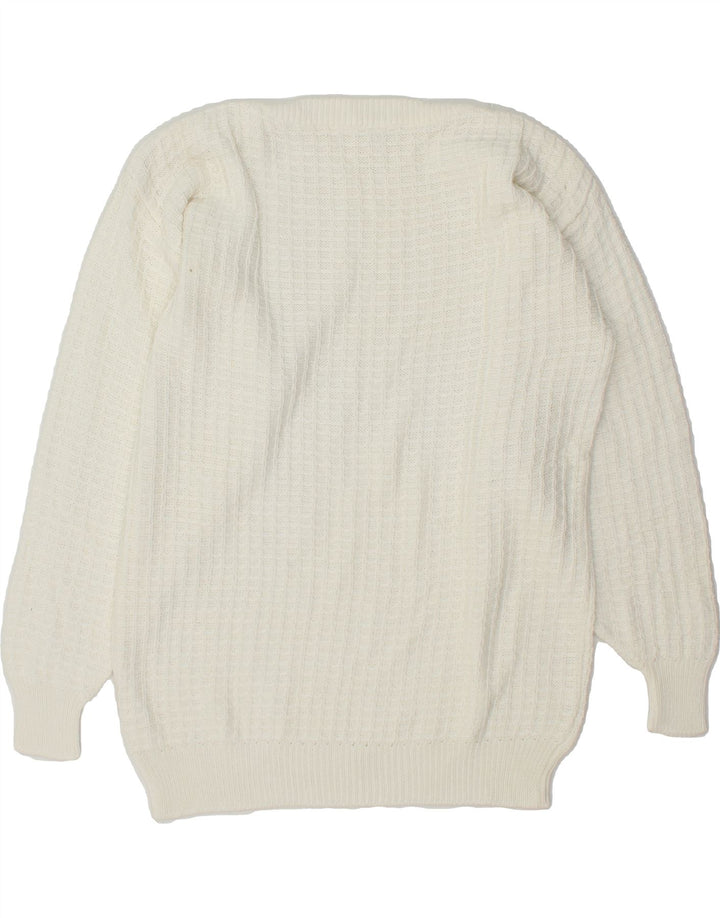 VINTAGE Womens Boat Neck Jumper Sweater UK 16 Large White Check Vintage Vintage and Second-Hand Vintage from Messina Hembry 