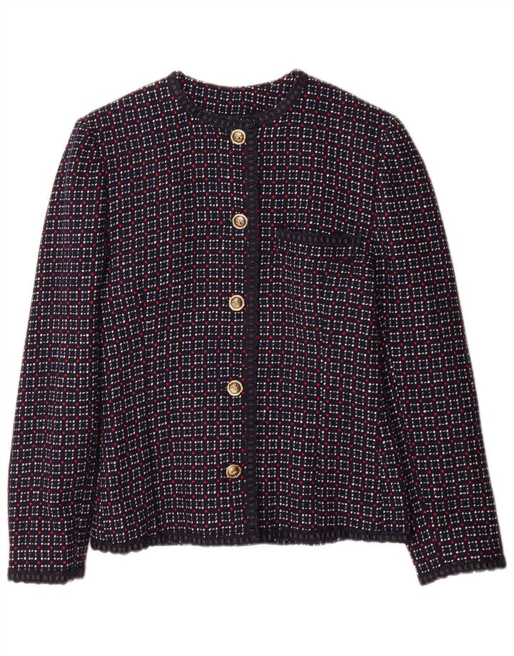 Giacca blazer vintage da donna a 5 bottoni UK 10 piccolo check blu navy