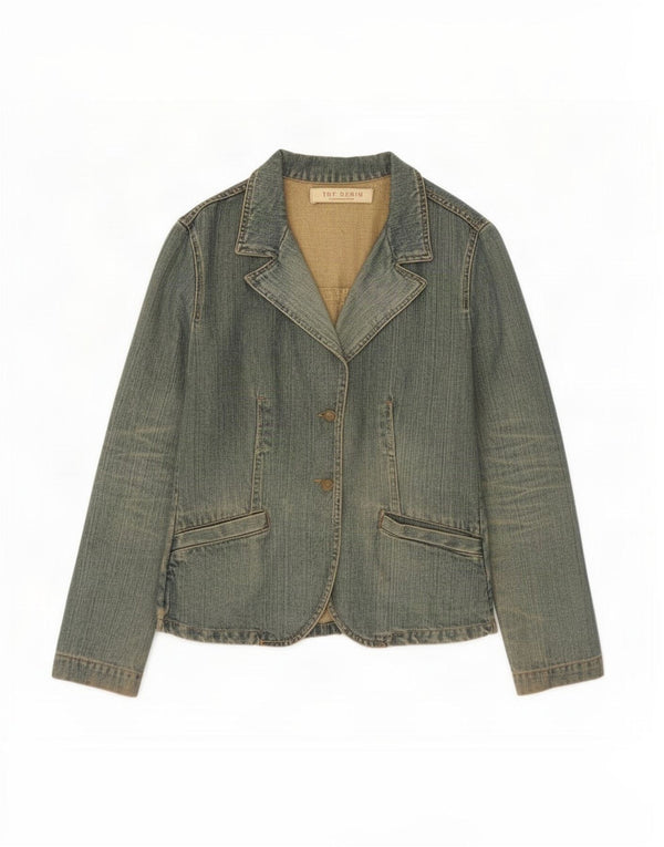 Giacca blazer in denim a 2 bottoni Trafaluc da donna Zara UK 12 cotone blu medio