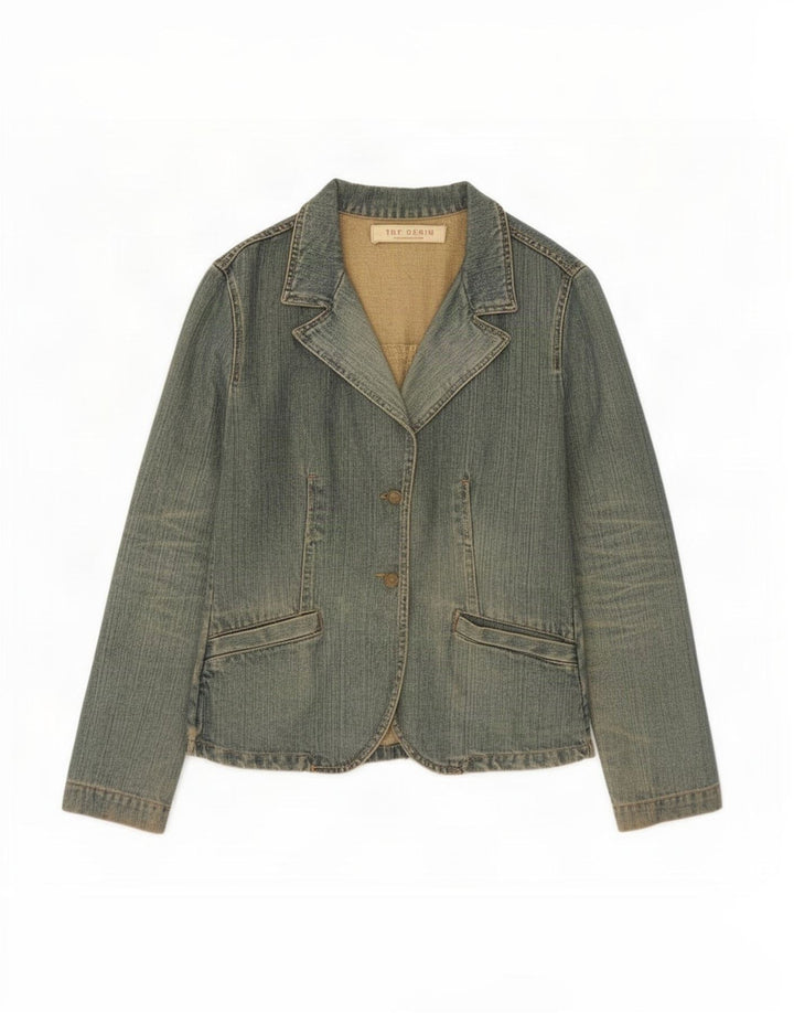Giacca blazer in denim a 2 bottoni Trafaluc da donna Zara UK 12 cotone blu medio