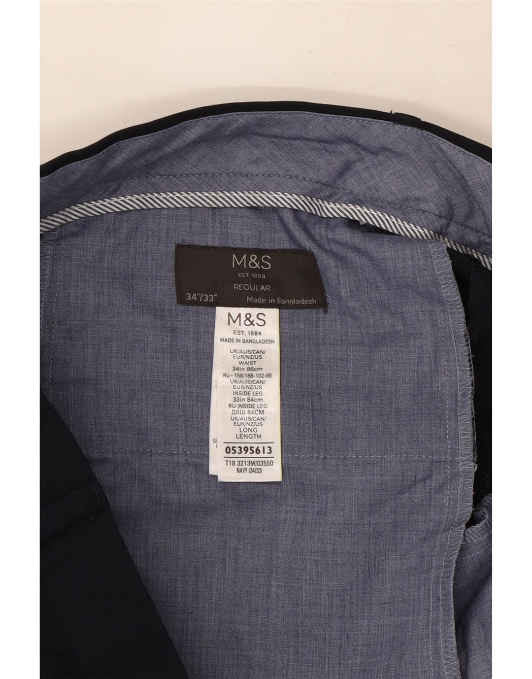 Pantaloni da abito regolari dritti da uomo Marks & Spencer W34 L33 Blu Navy