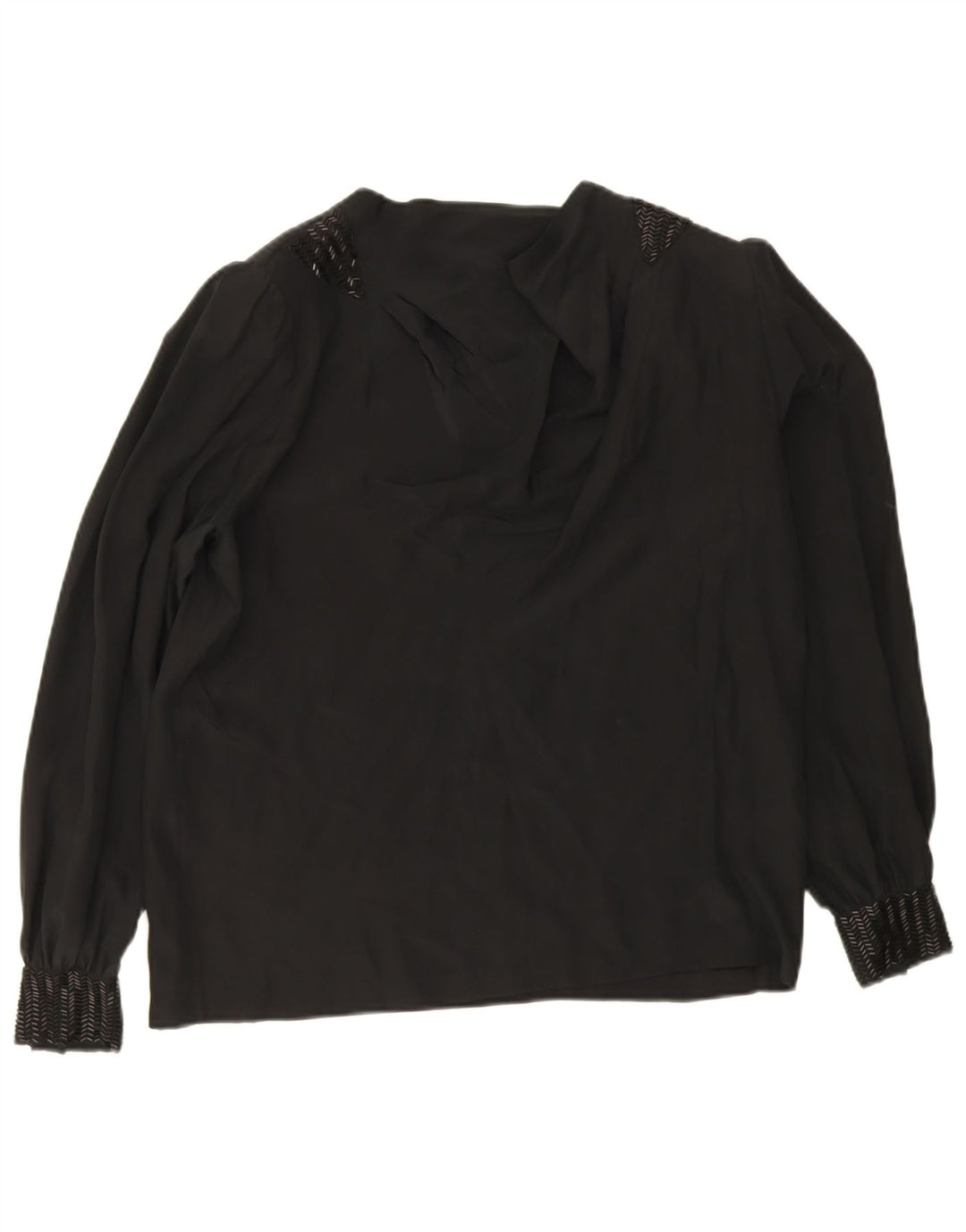 Top camicetta a maniche lunghe da donna vintage EU 38 seta nera media