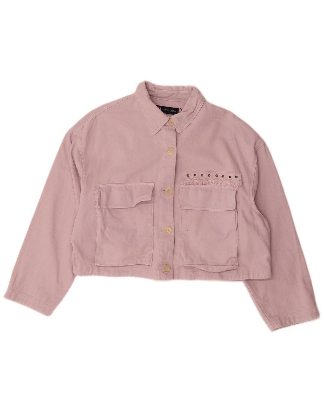Giacca di jeans oversize corta da donna Zara UK 16 grande cotone rosa