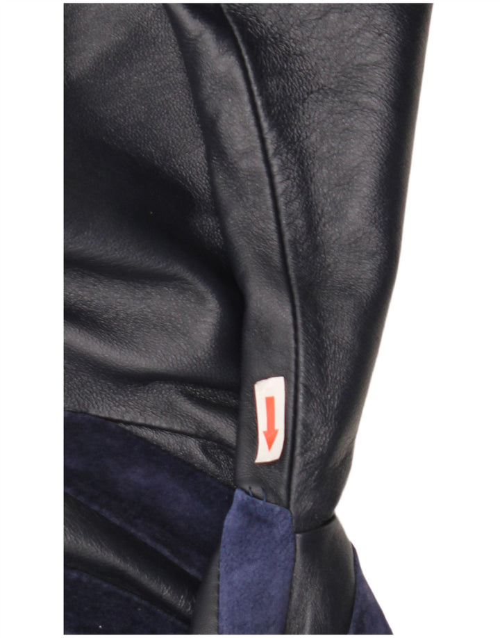 Cappotto in pelle vintage da donna UK 14 medio a righe blu navy