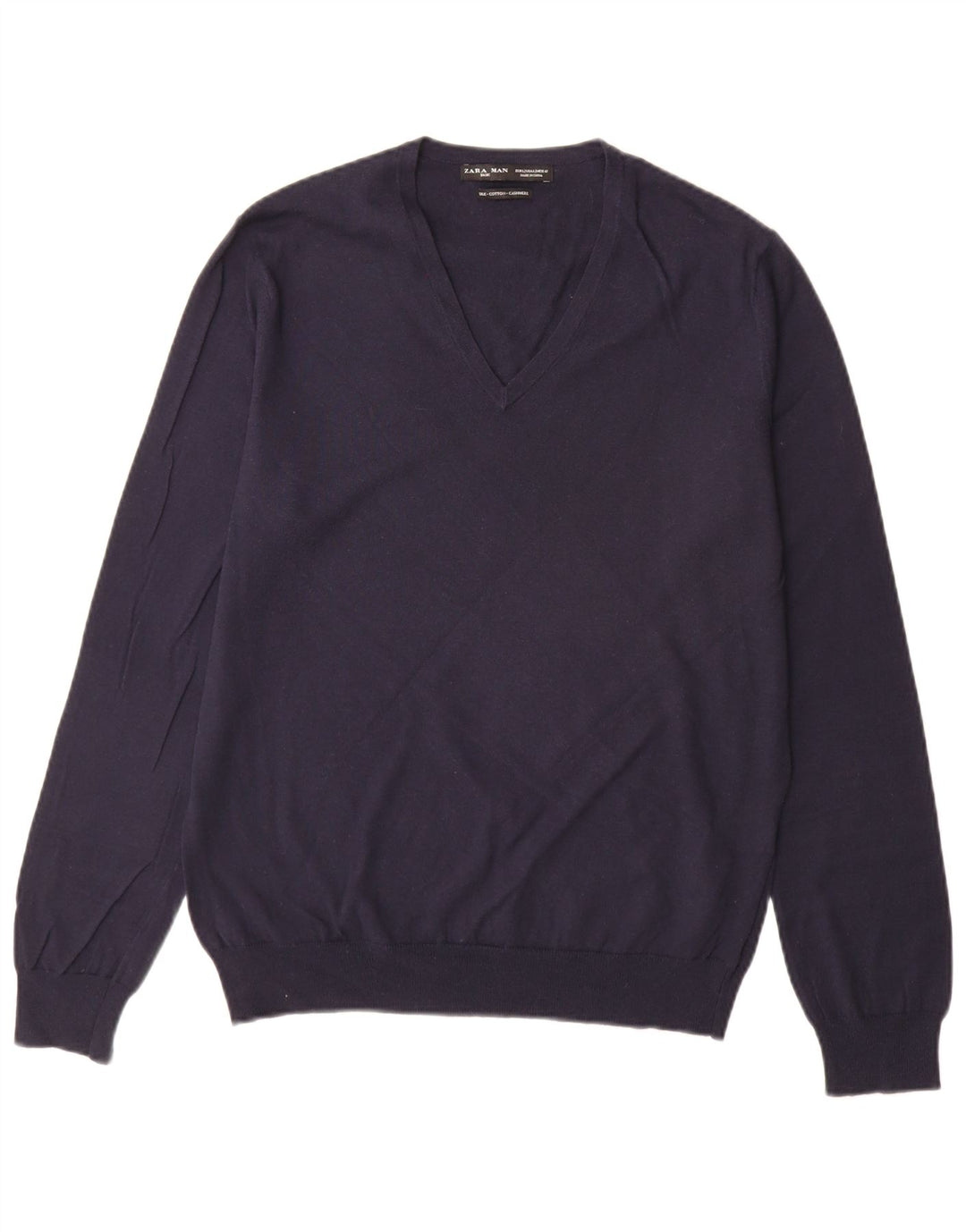 Maglione Zara da uomo con scollo a V grande in cotone blu navy