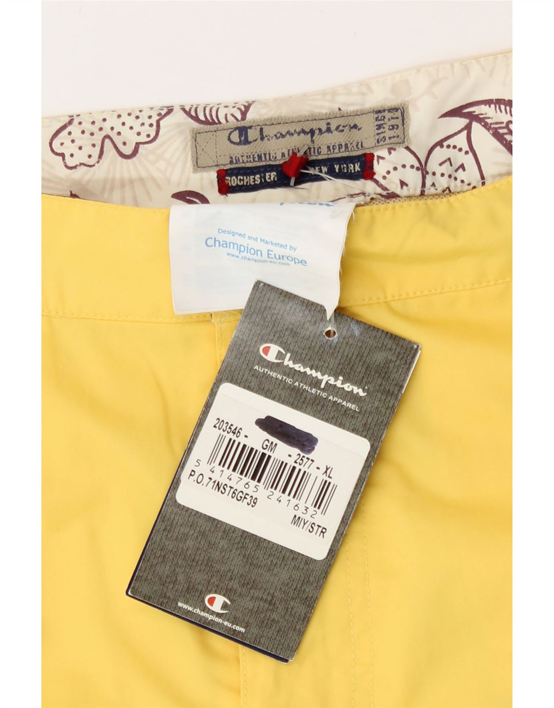 Pantaloncini da bagno grafici da uomo Champion XL giallo floreale in poliammide