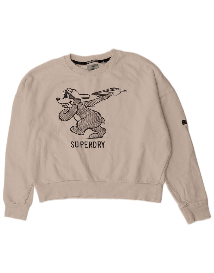 Felpa oversize con grafica da donna Superdry, maglione UK 16 grande bianco