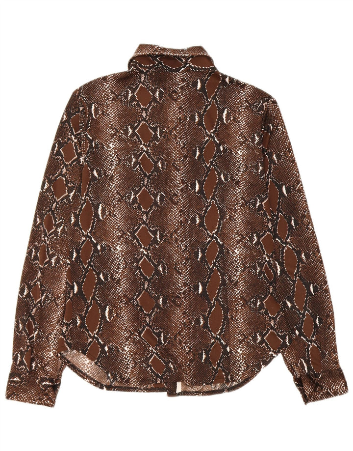 Camicetta da donna vintage UK 12 Poliestere con stampa animalier marrone medio