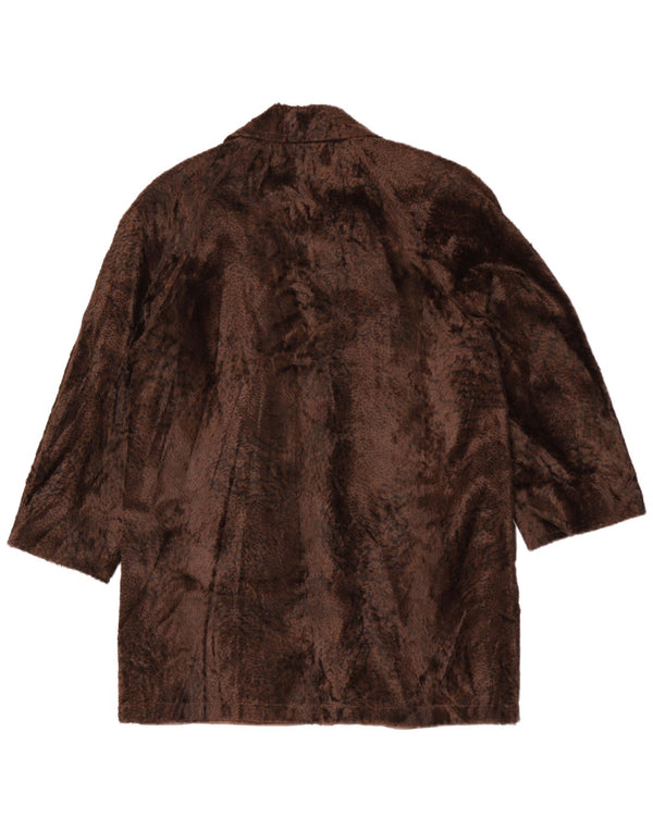Cappotto vintage da donna in pelliccia sintetica UK 16 grande stampa animalier marrone