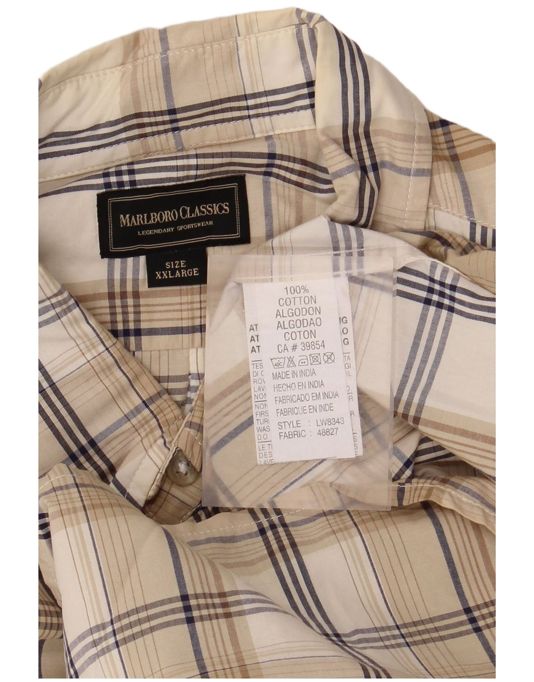 Camicia da uomo Marlboro Classics 2XL Cotone a quadri beige