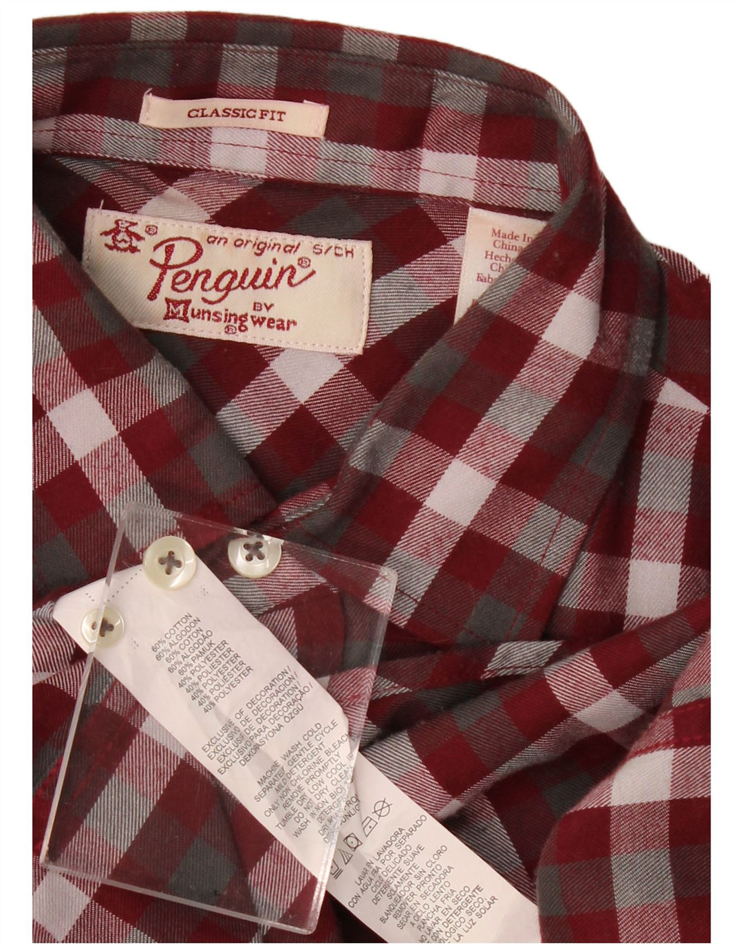 PENGUIN Camicia da uomo in flanella dal taglio classico, piccolo cotone a quadri bordeaux
