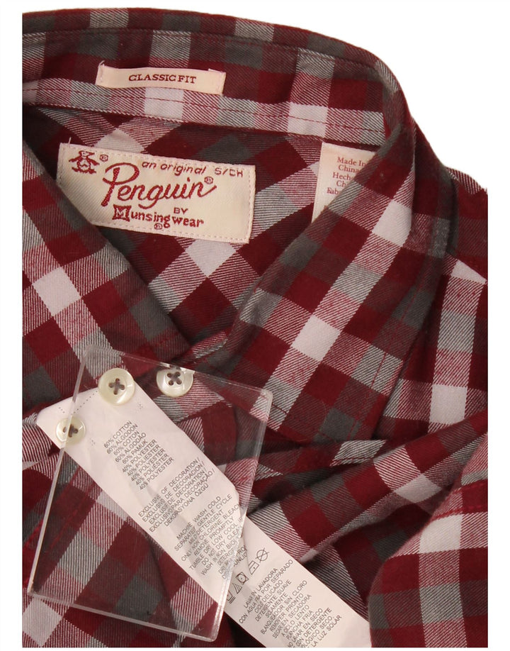 PENGUIN Camicia da uomo in flanella dal taglio classico, piccolo cotone a quadri bordeaux