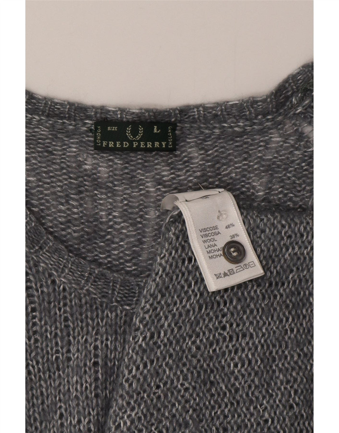 Maglione cardigan da donna Fred Perry UK 14 Grande viscosa screziata grigia