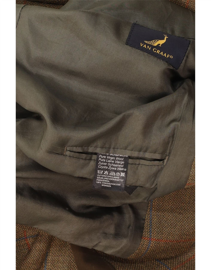 VINTAGE Mens 3 Button Blazer Jacket UK 42 XL Khaki Check Virgin Wool