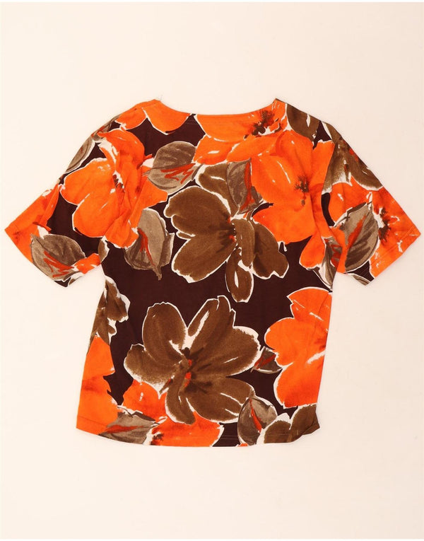 PERSONA Womens Slim Fit T-Shirt Top UK 22 2XL Orange Floral Cotton