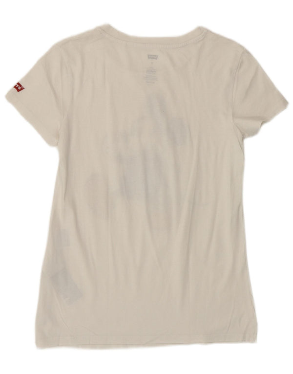 Levi's T-shirt grafica da donna con topolino UK 6 XS cotone bianco sporco