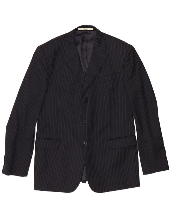 Giacca blazer da uomo a 3 bottoni Ferre IT 54 2XL Lana vergine gessata blu navy