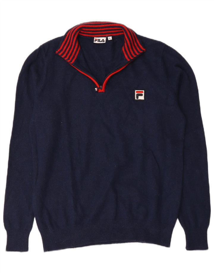 Maglione Fila da uomo con zip e collo, grande, in nylon blu navy