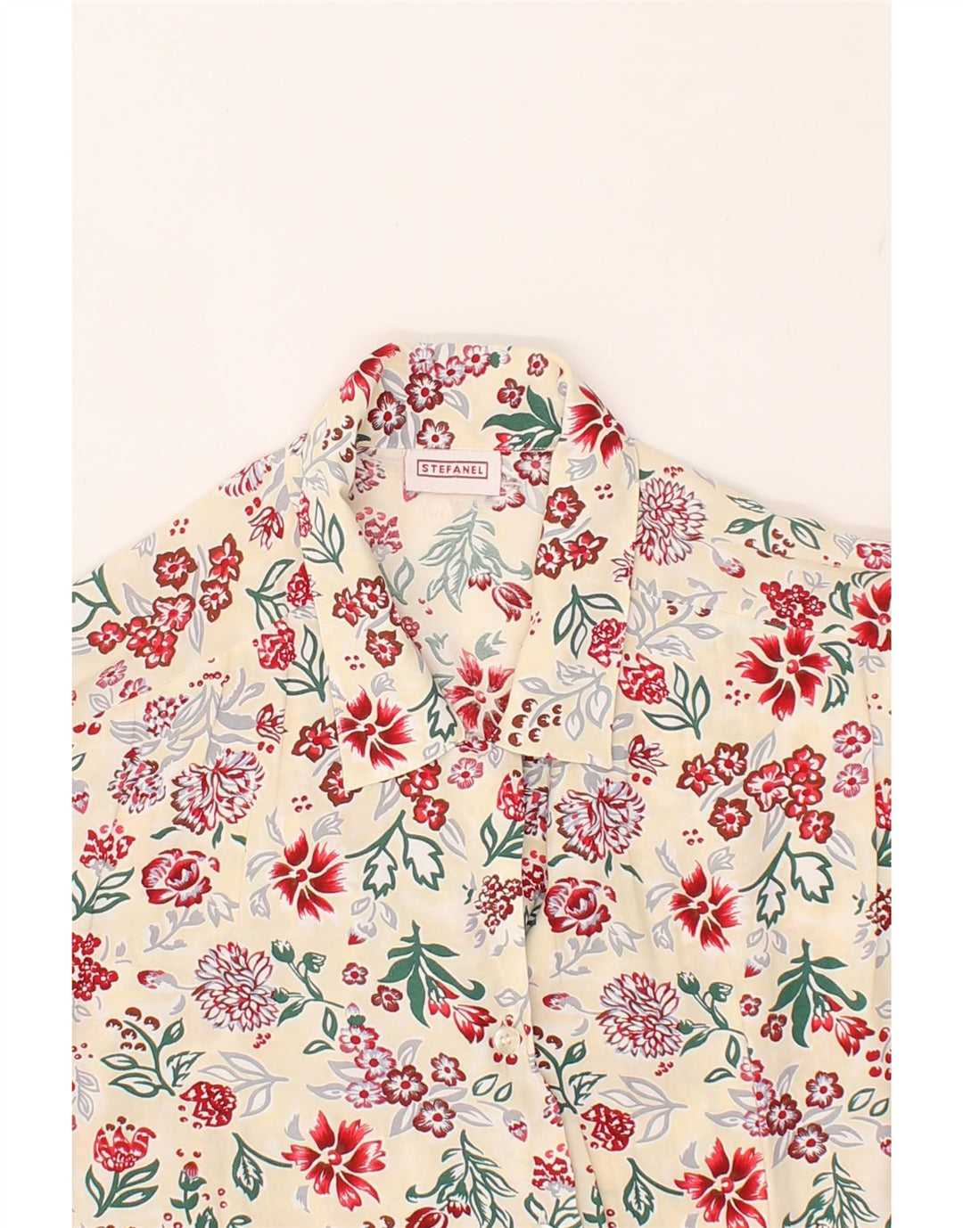 STEFANEL Womens Short Sleeve Shirt UK 16 Large Beige Floral | Vintage Stefanel | Thrift | Second-Hand Stefanel | Used Clothing | Messina Hembry 
