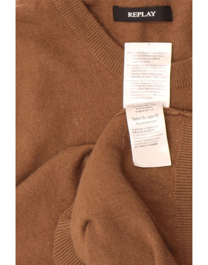 Maglione maglione girocollo da uomo Replay 2XL lana marrone