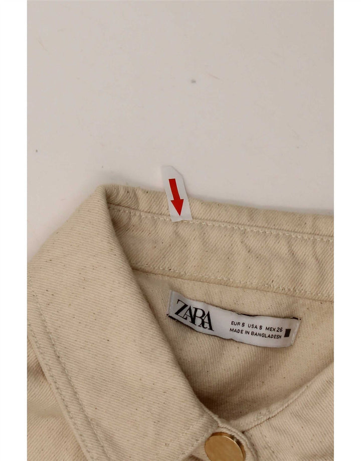 Camicia in denim con sovracamicia da donna Zara UK 10 piccola Beige