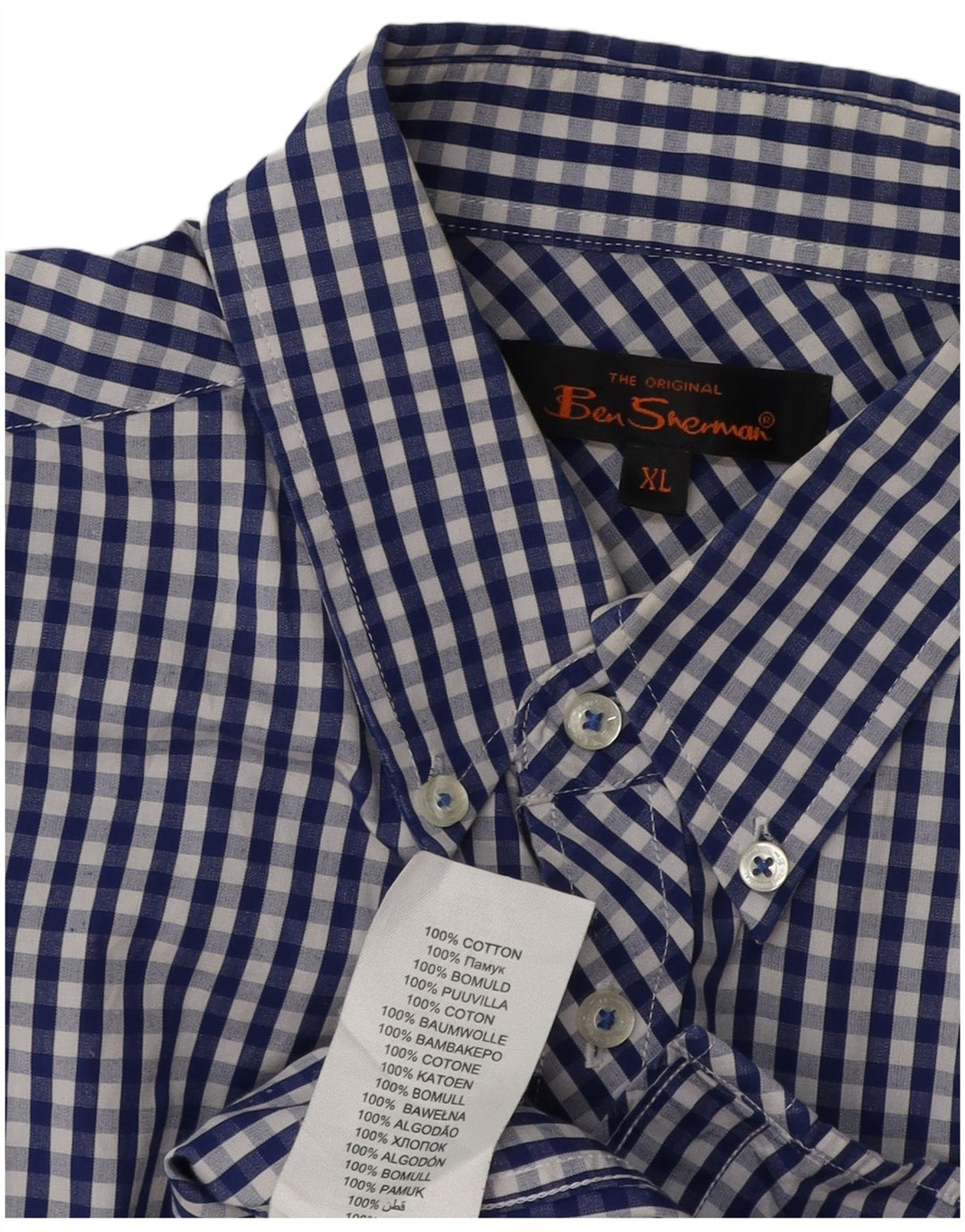 BEN SHERMAN Camicia a maniche corte da uomo XL in cotone a quadretti blu