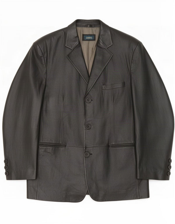 Kartel Giacca blazer in pelle da uomo a 3 bottoni UK 40 Large Nero