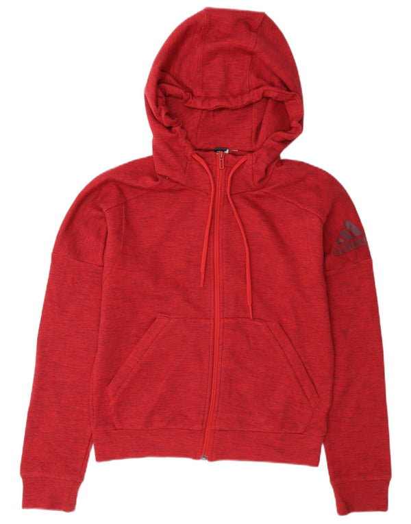 Maglione con cappuccio e zip da donna Adidas UK 12 cotone medio rosso screziato