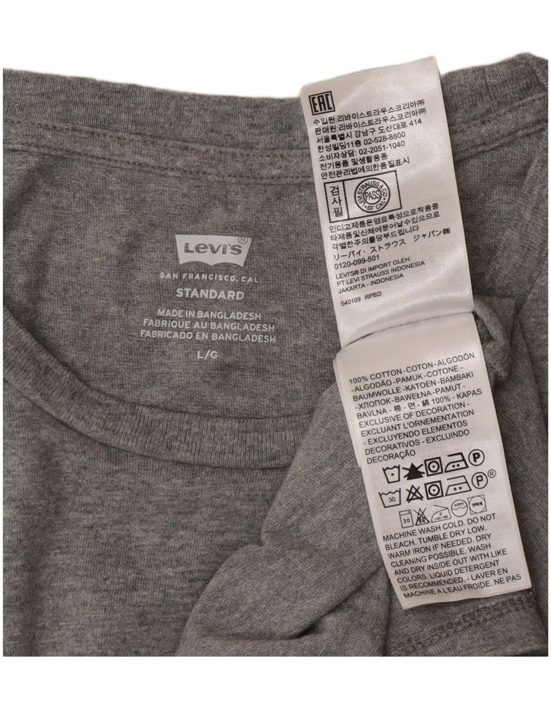 LEVI'S Mens Standard T-Shirt Top Large Grey Cotton