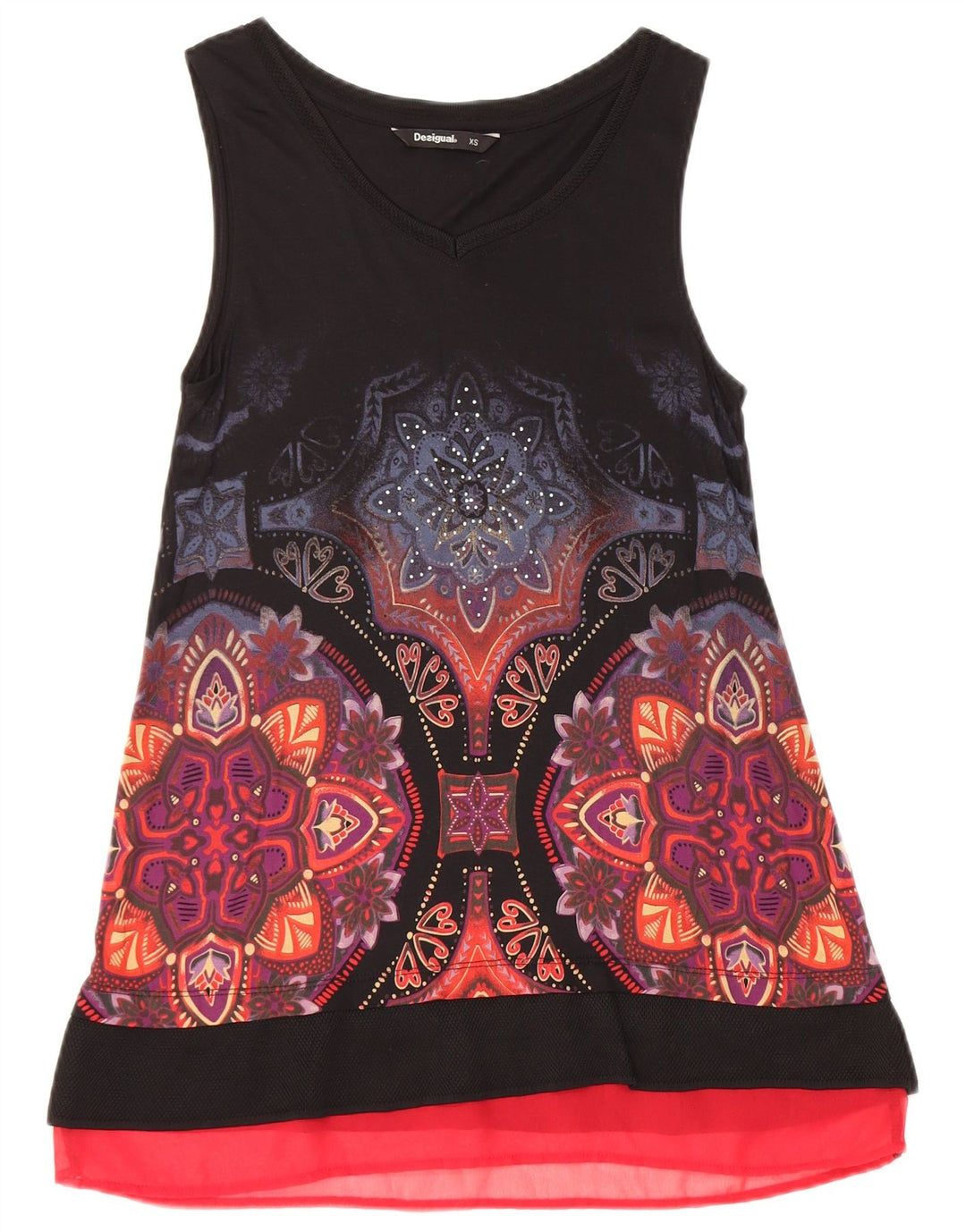 Desigual Top tunica senza maniche da donna con motivo astratto UK 6 XS Nero