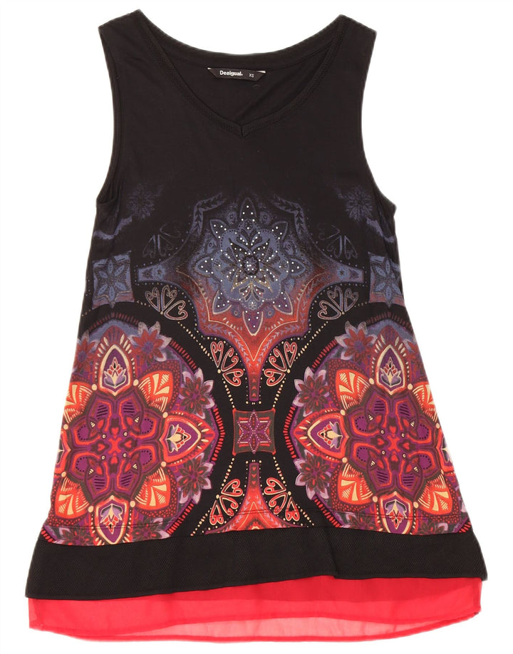 Desigual Top tunica senza maniche da donna con motivo astratto UK 6 XS Nero