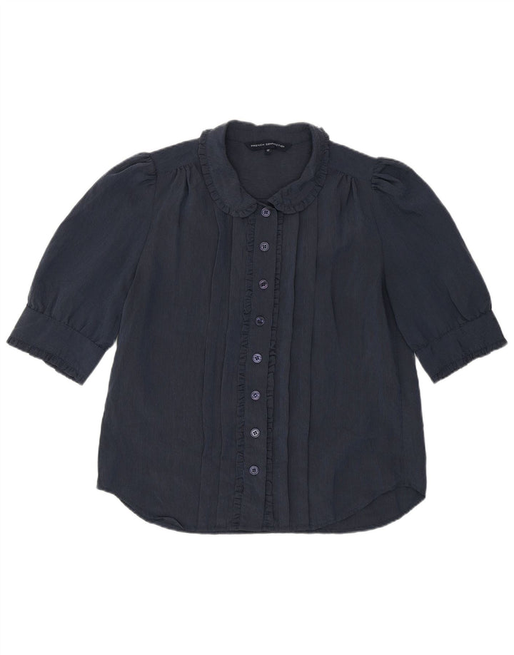 Camicetta da donna con volant sul davanti di French Connection UK 12 medio blu navy