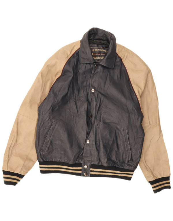 Giacca in pelle da uomo Angelo Litrico UK 42 XL Pelle color block blu navy