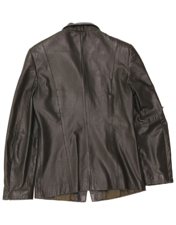 Giacca blazer in pelle da donna a 3 bottoni Oui UK 10 piccola in pelle kaki