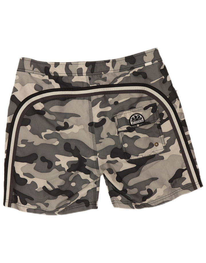 Pantaloncini da bagno regolari da uomo Sundek, grandi, in poliestere mimetico grigio