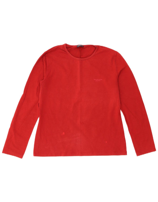 Top Trussardi Jeans Donna Manica Lunga UK 18 XL Rosso Cotone