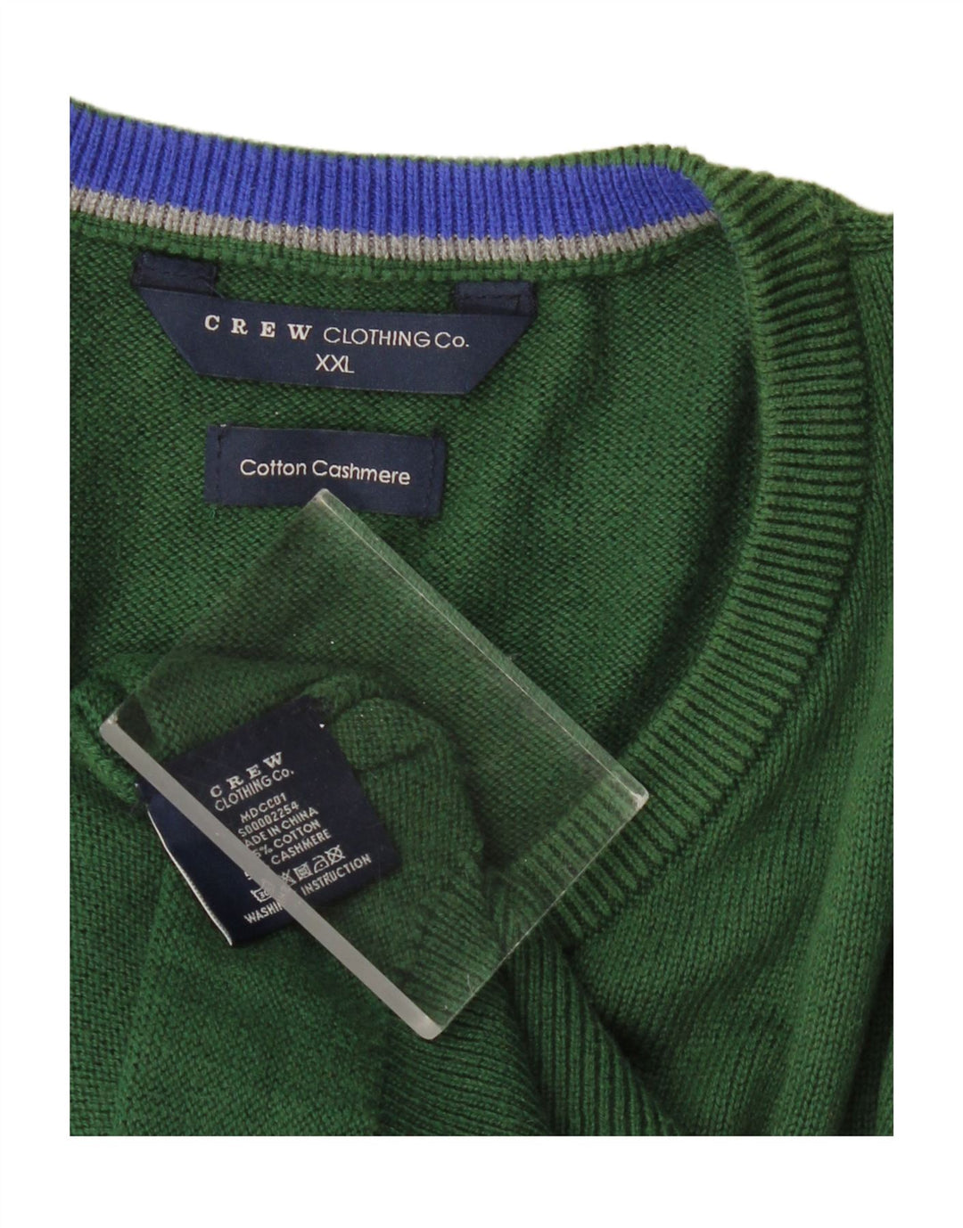 CREW CLOTHING Maglione da uomo con scollo a V 2XL cotone verde