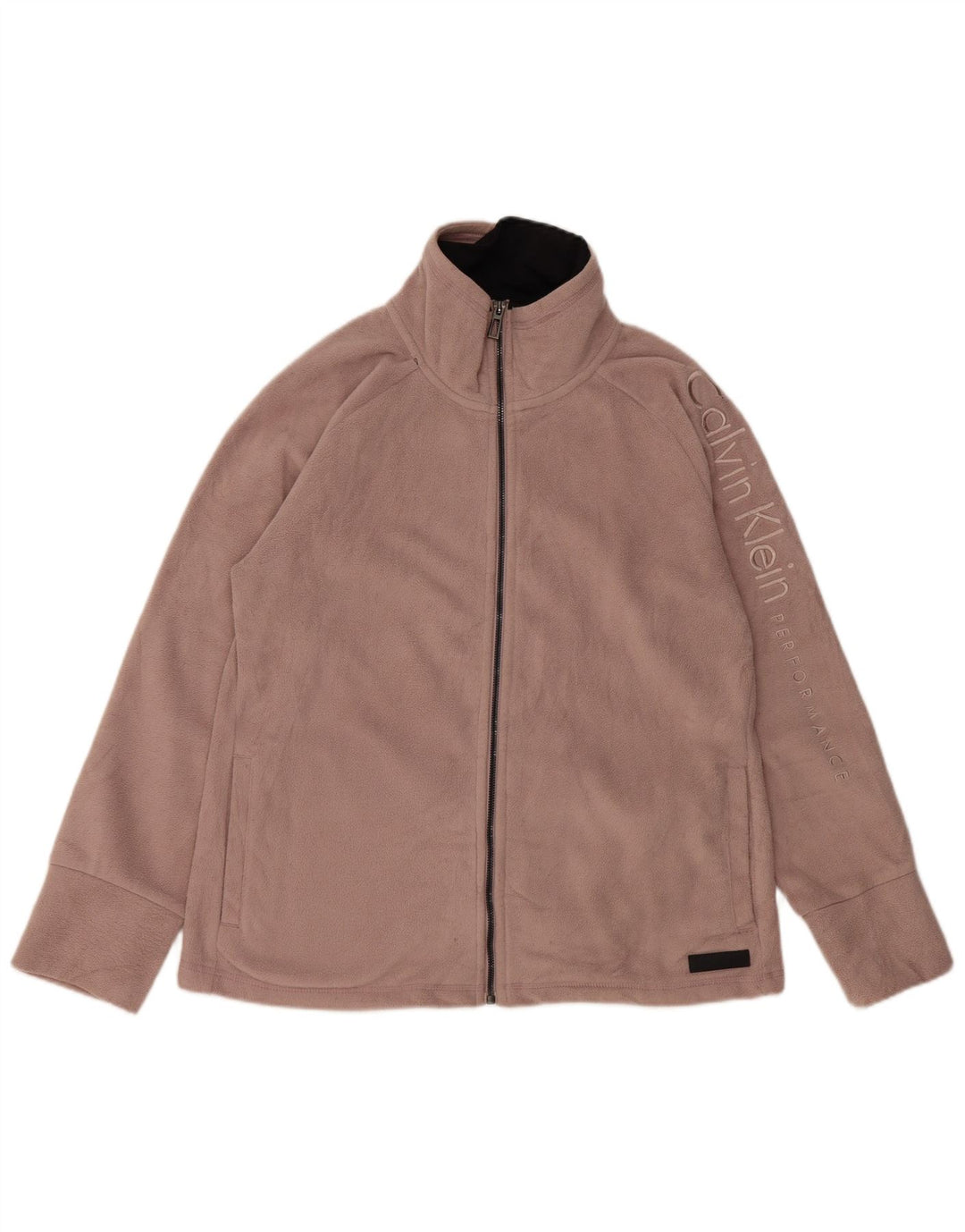 CALVIN KLEIN Giacca in pile con grafica da donna UK 16 Large Rosa Poliestere